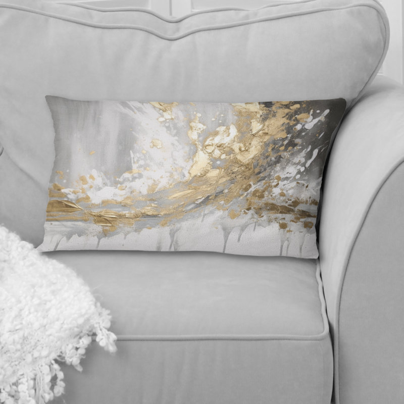 Gold and White Colliding Abstract - Printed Throw Pillow, 12"H x 20"W
