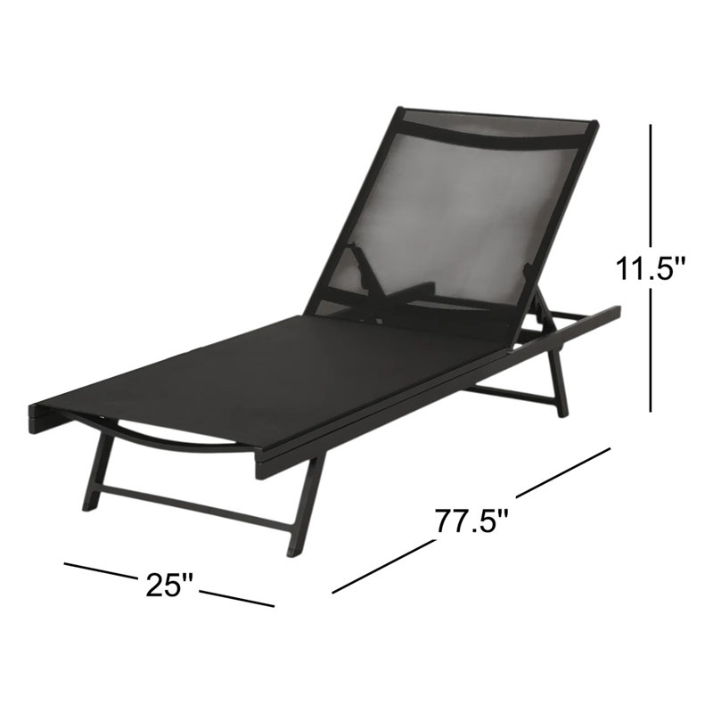 77.5" Long Reclining Chaise Lounge Set, Black