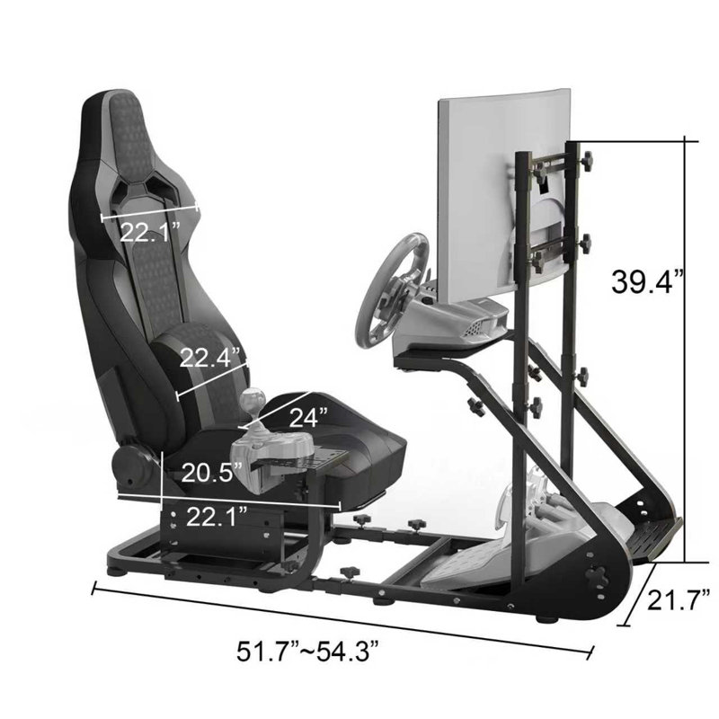 Enhanced Racing Wheel Cockpit With Ergonomic Seat – Adjustable Driving Simulator Frame – Compatible With Fanatec, Thrustmaster, Logitech, Moza, PXN – Stable Steel Construction
