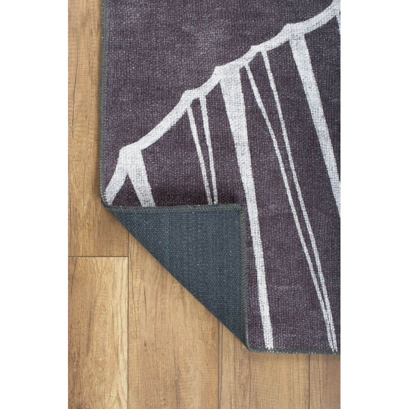 Tapis décoratif à motif floral noir et blanc, Rectangle 3 pi 10 po x 5 pi 3 po