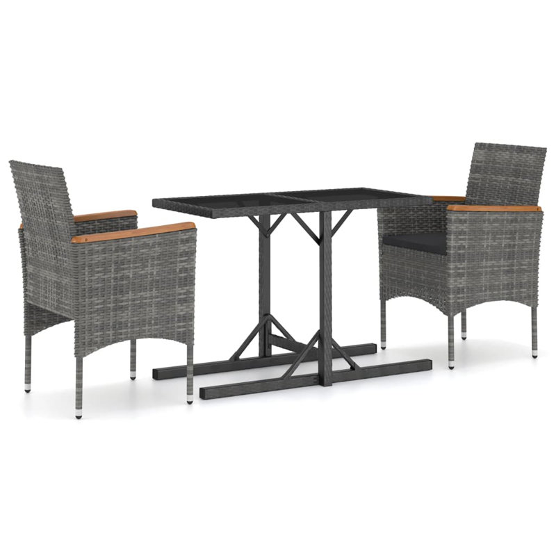Rectangular 2 - Person Bistro Set with Cushions, Gray, Black