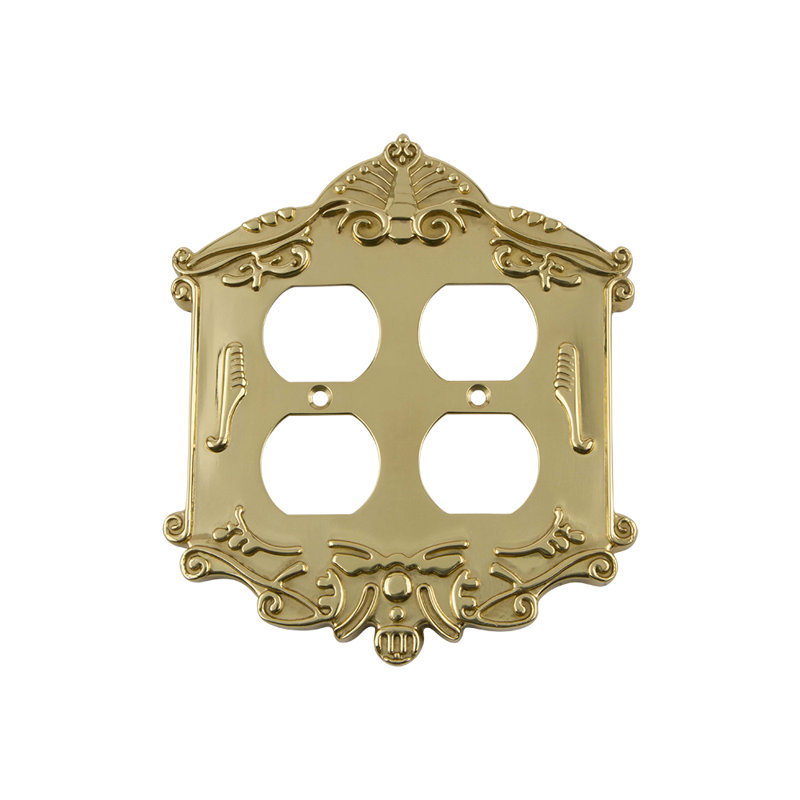Victorian 2-Gang Duplex Outlet Wall Plate, Polished Brass