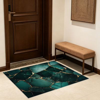 Emerald Green Kintsugi Marble   area rugs for Living Room, Soft and Comfortable, Suitable for all seasons, easy to maintain, machine washable Indoor floor mat, Under Table Farmhouse suitable for Bedroom, Dining Room, Study,  Balcony, Home Decor Patio