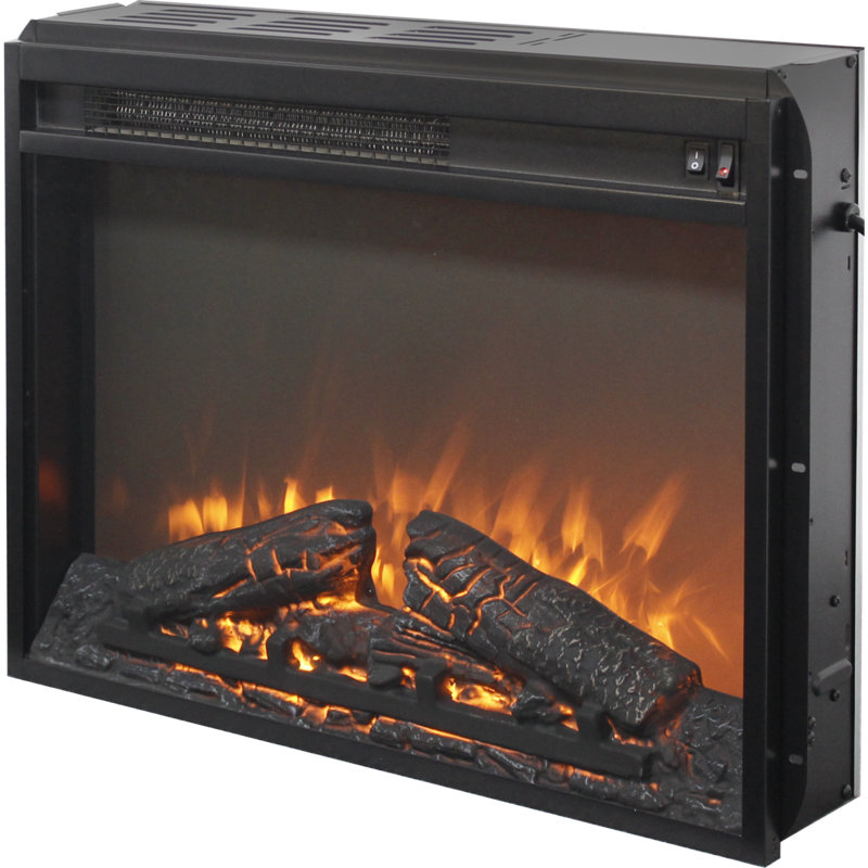 23 Inch Electric Fireplace Insert Heater With Log Set & Realistic Flame, Overheating Protection Without Control