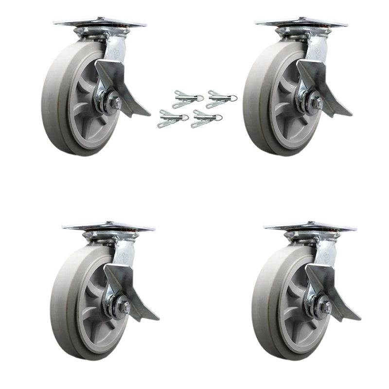 8 Inch Thermoplastic Caster Set with Roller Bearings and Brakes/Swivel Locks SCC