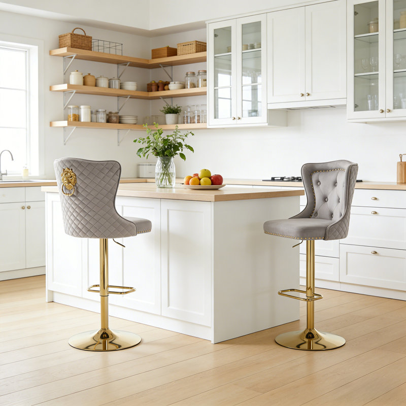 Tabouret de bar Fredez, Gris, Or