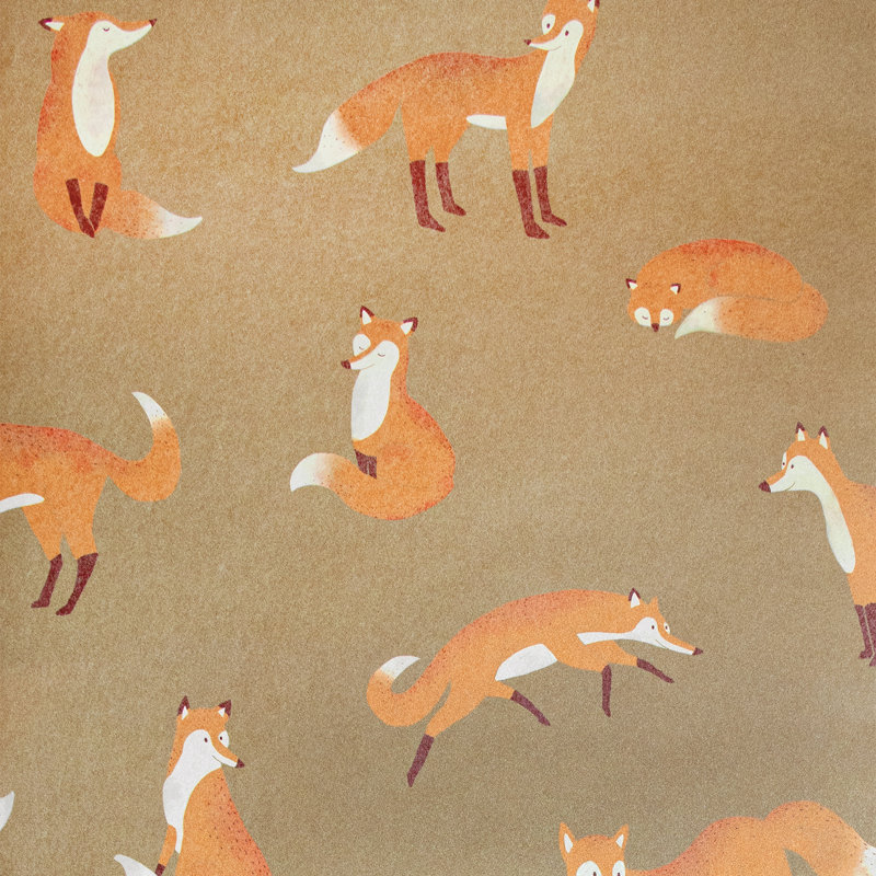 Great Kids Collection Smooth Glitter Friendly Foxes Wallpaper Roll, Bronze