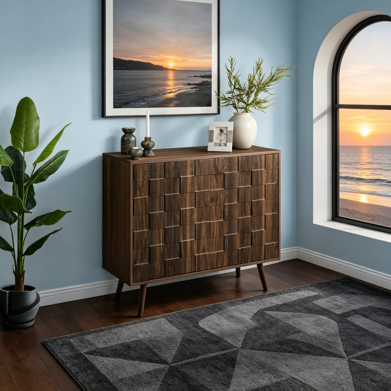 Commode Mid-Century avec armoire à 2 portes, tablette réglable, stratifié noyer foncé pour un rangement et un décor élégants