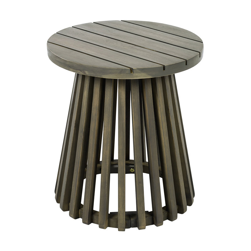Outdoor Round Grey Wood Side Table, 18.21 - Inch Tall, Build, Suitable For Balcony And Lawn Patio 15.58 Diameter, Robust Support, Quick Simple Assembly