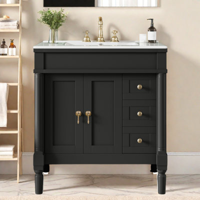 Bathroom Vanity With Ceramic Top, 3 Drawers And Soft Close Cabinet
