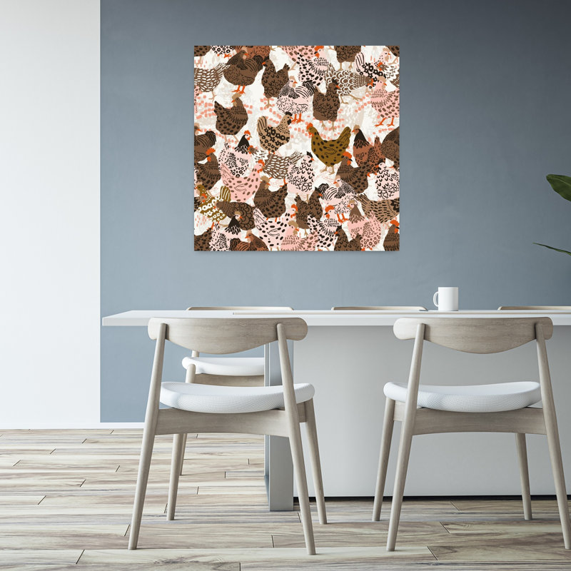 «Busy Chicken Flock Classic Rustic Vintage Bird Landscape Nature», art mural, H 32 po x l 32 po