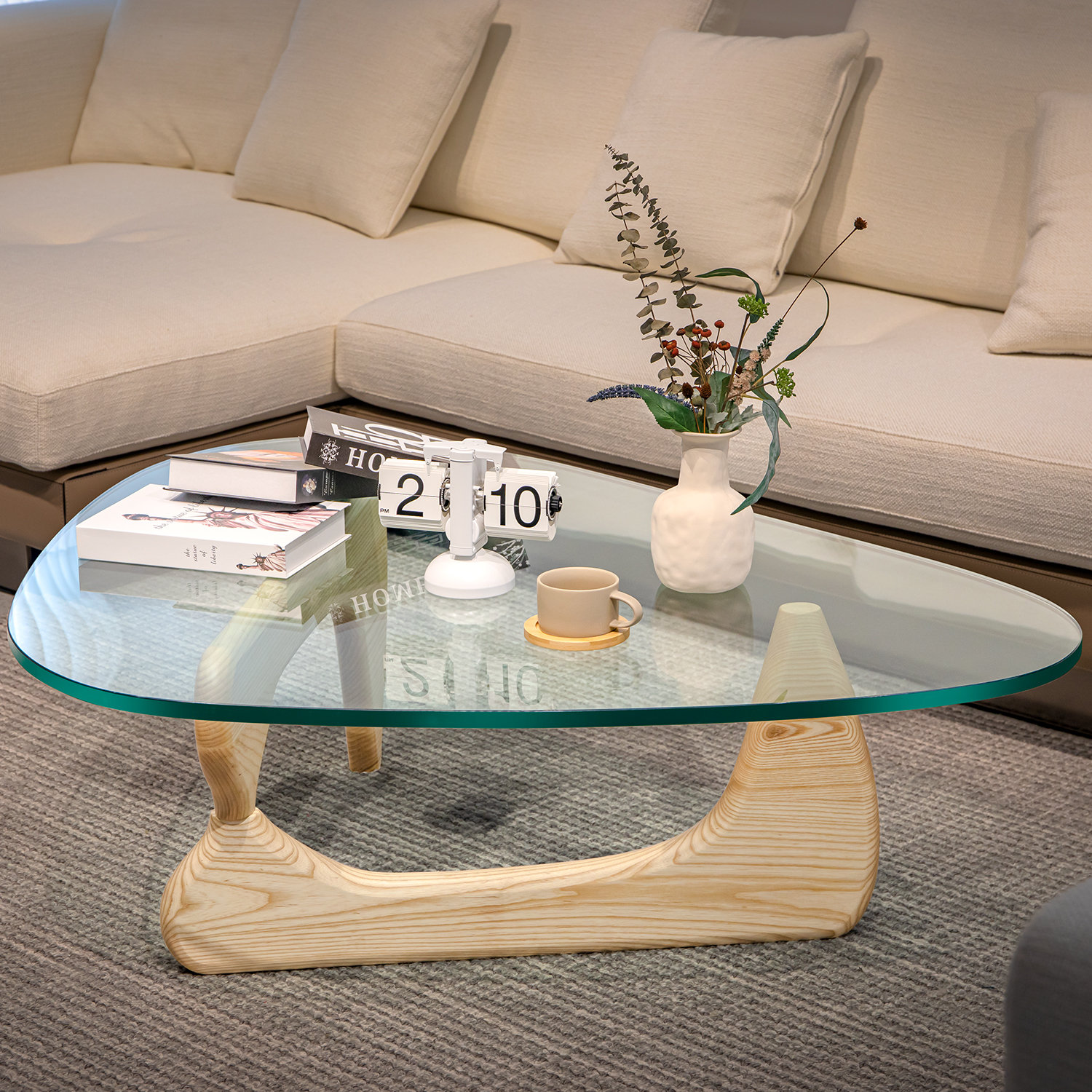 Kiruthika 51" Glass Coffee Table, Natural