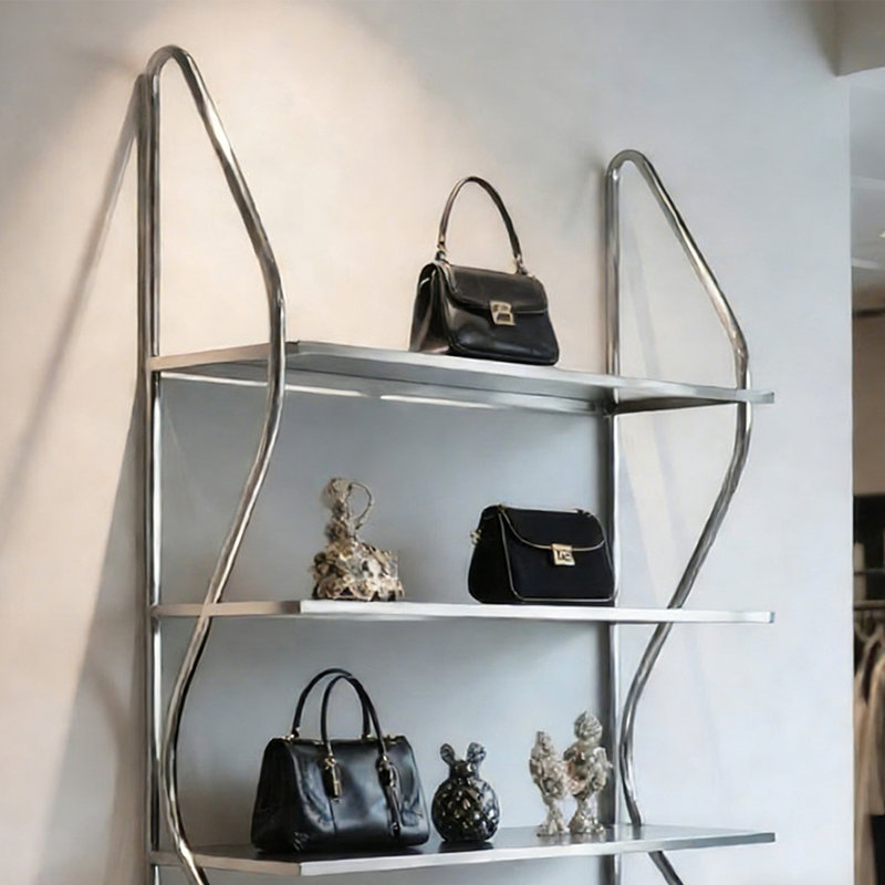 Stainless Steel Curved Display Shelf, (5 Shelves) 72.83"H x 23.62"W x 11.81"D