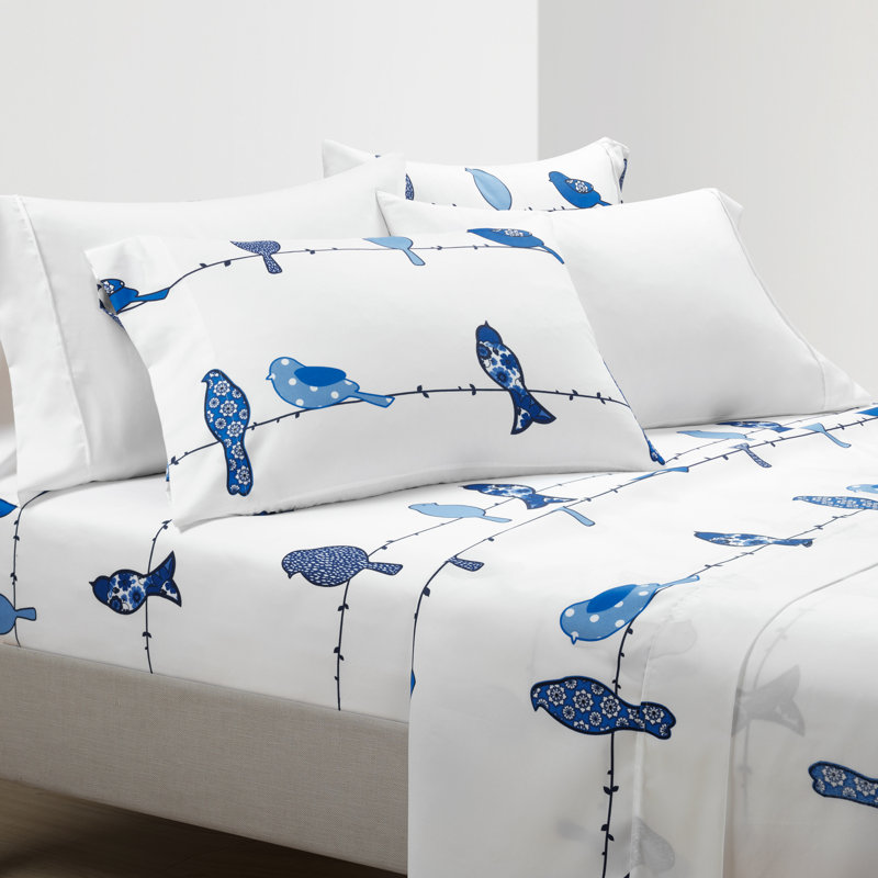  Birds Soft Sheet Set, King Sheet Set+Fitted Sheet+4 Pillowcases