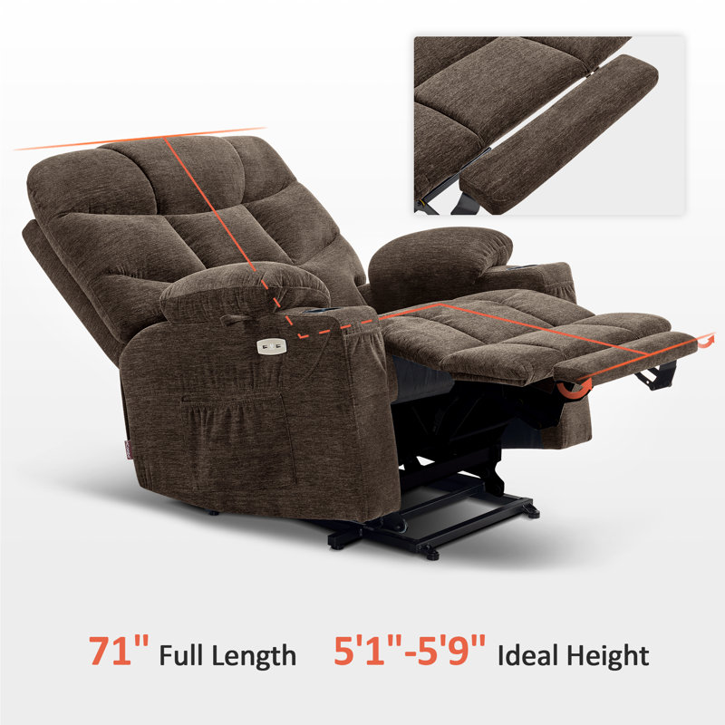 Wide Power Recliner Lift Chair with Extended Footrest For Big People, Fabric, Brown