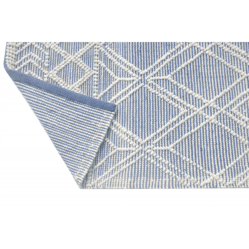 Tapis bleu ivoire à motif géométrique tribal, Rectangle 5 pi x 7 pi