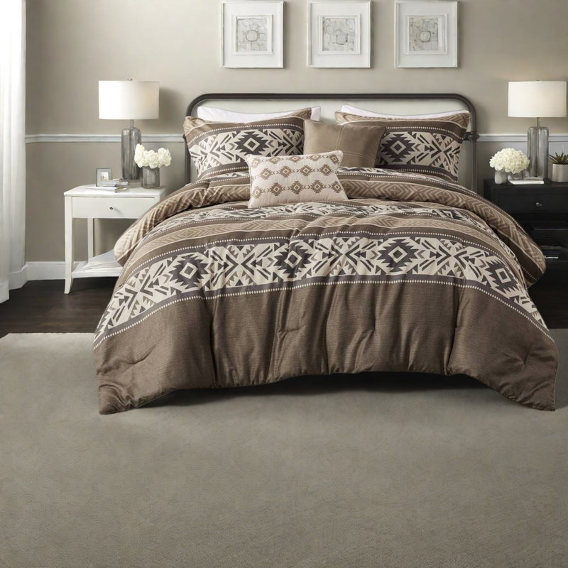 -piece Stripe Herringbone Bedding Sets, Polyester Comforter With Throw Pillows, Modern Brown Full/queen