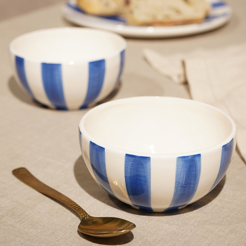 Set of 4  Blue & White Striped Bowls