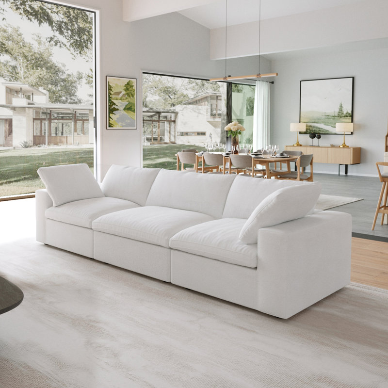 Canapé modulaire rembourré 3 places, 3, 23.23" H x 117.9" W x 39.3" D, Blanc
