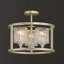 Vlissingen 3 - Light Semi Flush Ceiling Light, Brushed Gold Drum Ceiling Lamp with Textured Glass Shades