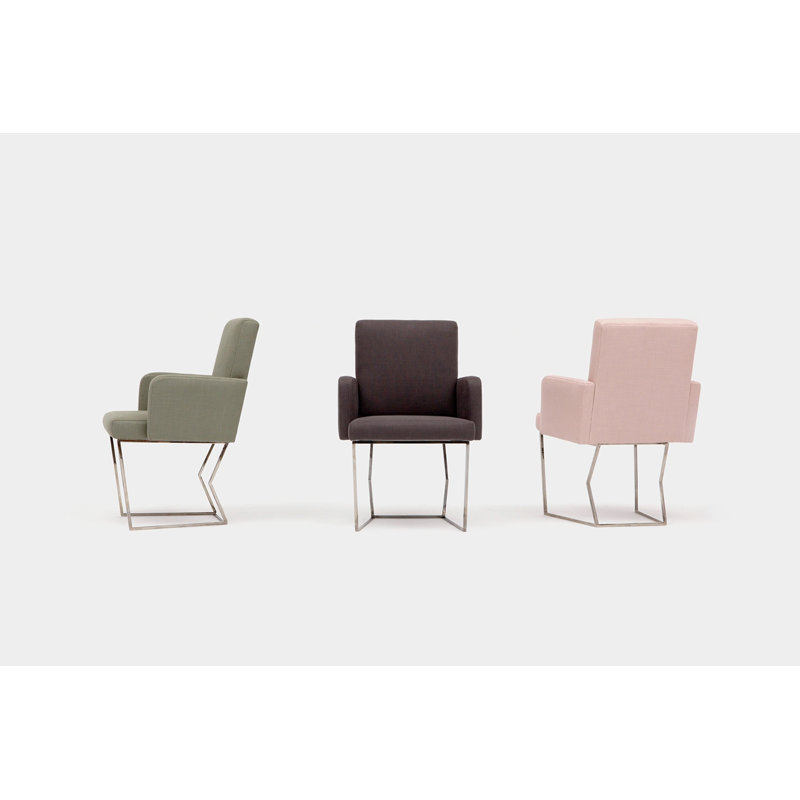 Upholstered Arm Chair, Blush Linen Blend, Chrome