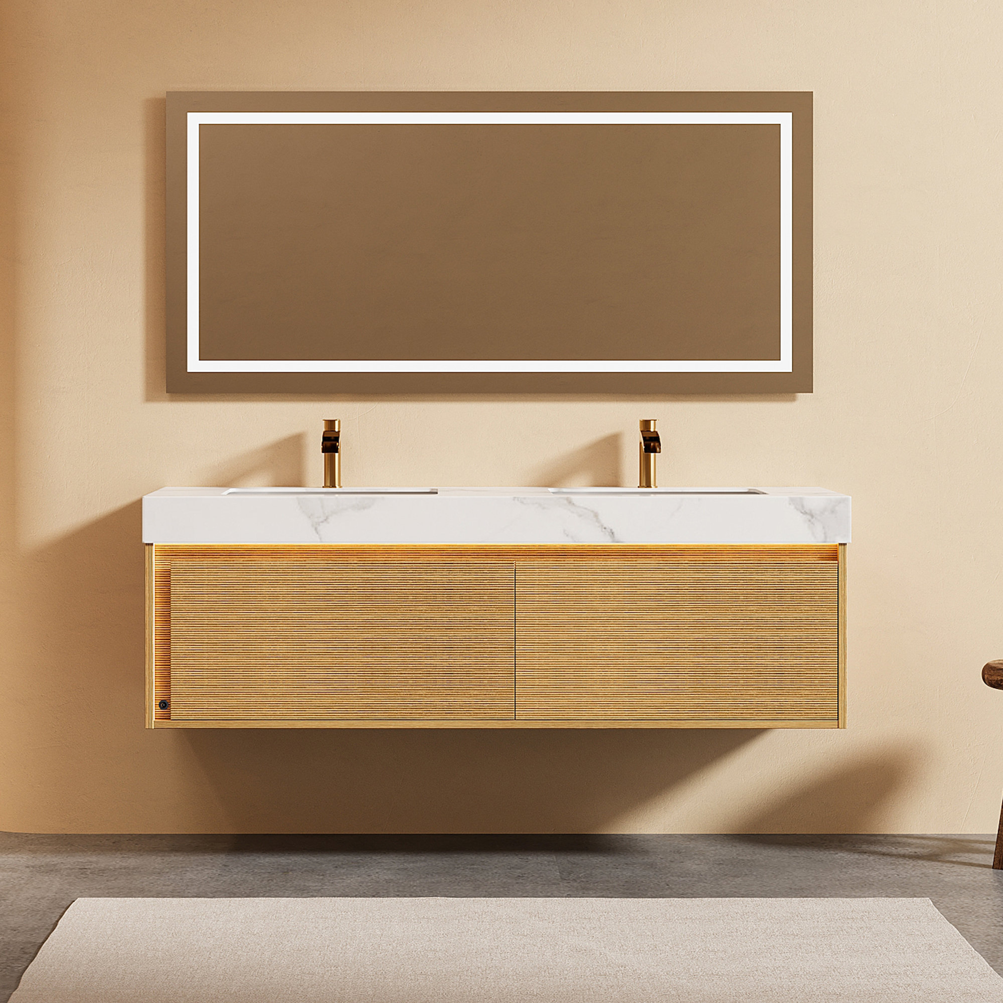 Winston Porter Floating Grille Bathroom Vanity with Sintered Stone Top ...