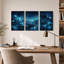 Ensemble de 3 toiles murales représentant des fleurs mécaniques bleues lumineuses à l'observatoire-1386016313
