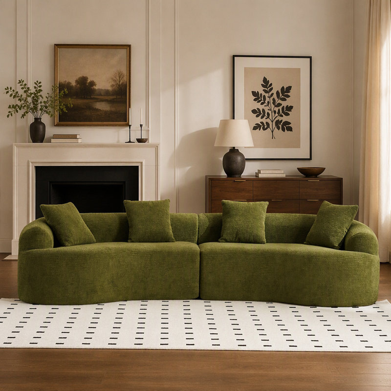 Canapé d'angle modulaire incurvé avec emballage comprimé et revêtement en chenille douce pour des espaces de vie confortables