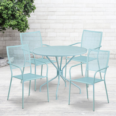 Amaaya 35.25'' Round Indoor-Outdoor Steel Patio Table Set with Square Back Chairs