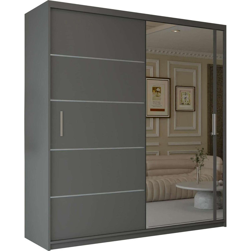 2 Door Sliding Wardrobe, Grey, 217cm H x 180cm W x 62cm D