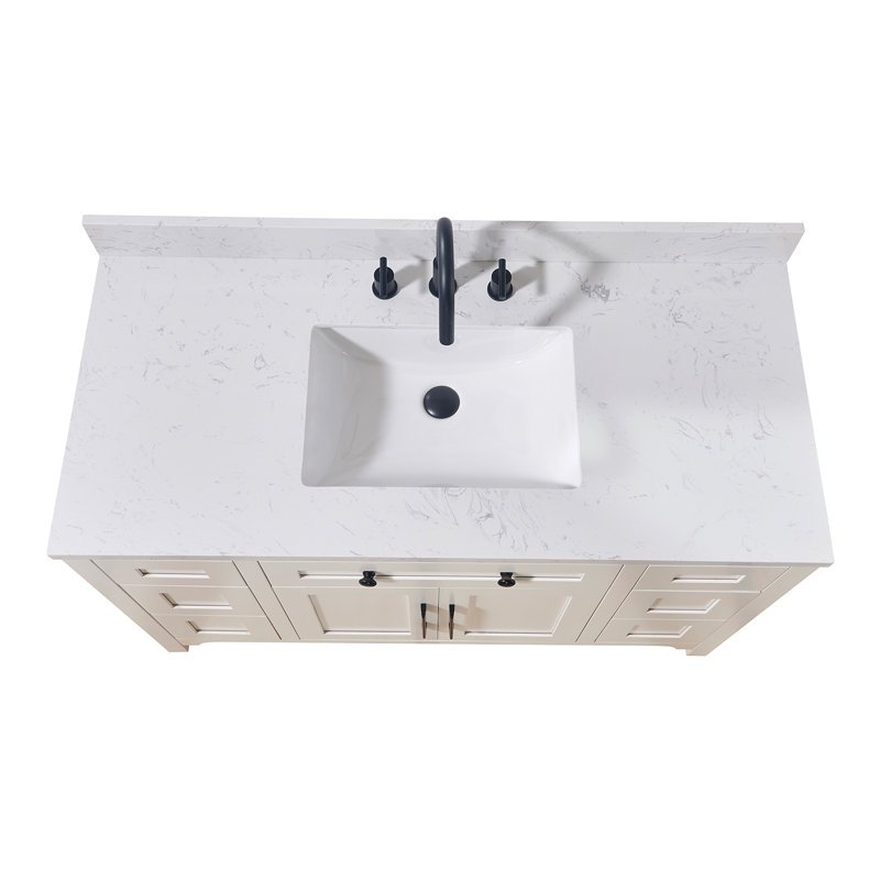 49" Aosta White Composite Stone Vanity Top with Ceramic Sink