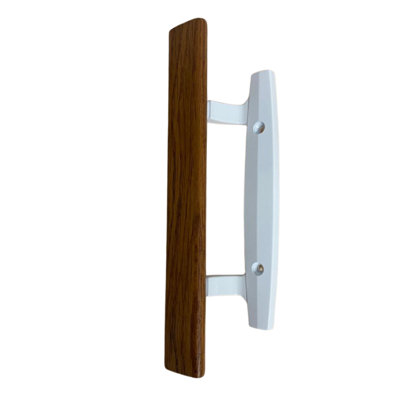 Mortise Style Reversible Sliding Patio Door Handle Set with Oak Wood Interior Handle