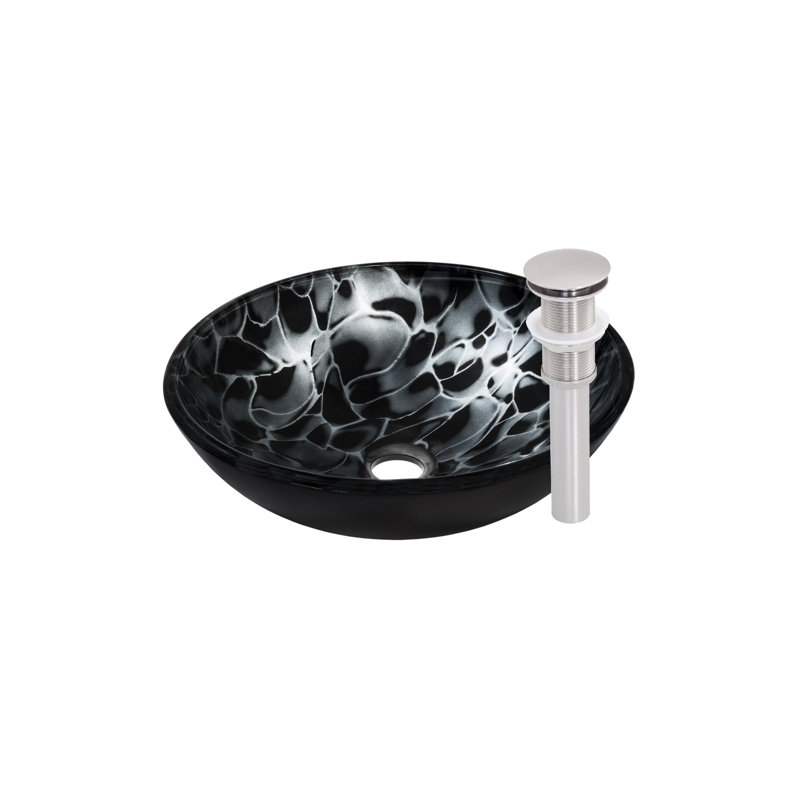 Novatto 16.5'' Black/Silver Glass Circular Bathroom Sink, Brushed Nickel