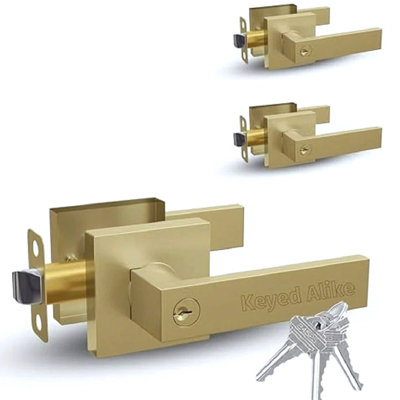 Ensemble combiné de poignées de porte d'entrée réversible et de serrure à pêne dormant unique à poignée cylindrique Mega | Poignée de porte moderne | Paquet de 3 clés identiques