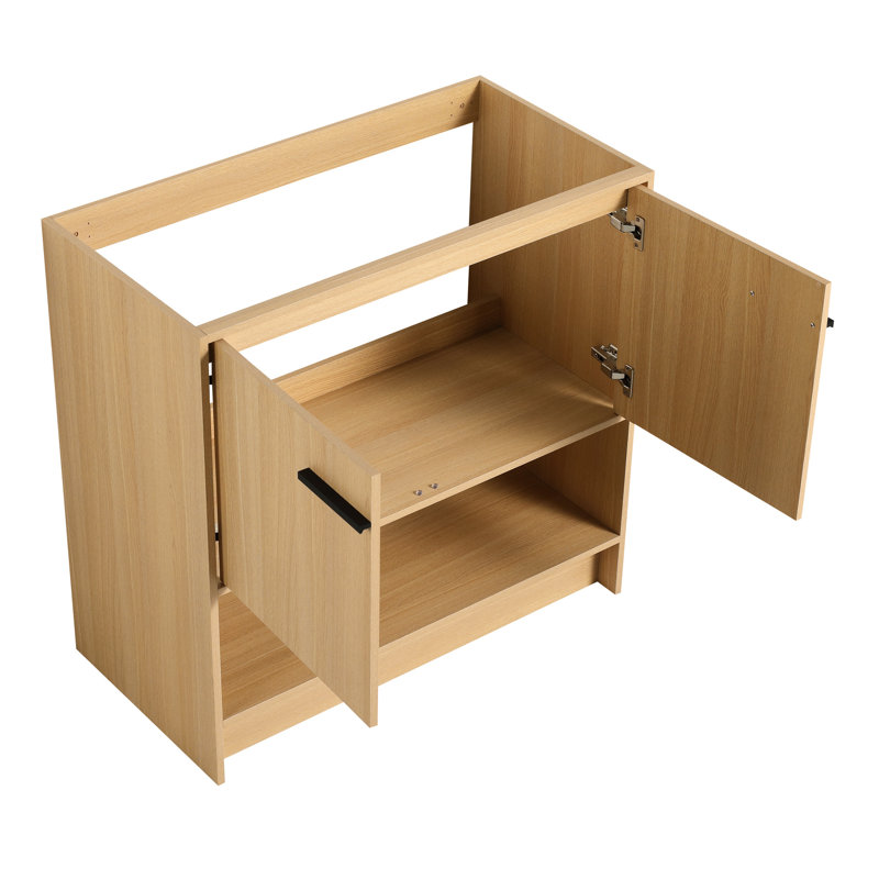 36" Bathroom Vanity, Freestanding Plywood Construction With 2 Doors, Water Resistance, Easy Assembly, American Design, Oak Sparkle Cabinet Plywood, Glow