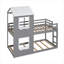 Lit superposé simple au-dessus d'un lit simple en bois avec toit-935296170