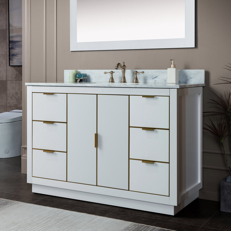 Venice 48" Solid Wood Bath Vanities Side Cabinet with Carrara Marble Vanity Top, White