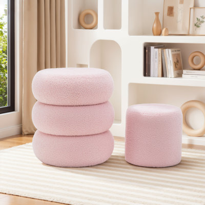 Repose-pieds rond avec rangement et repose-pieds en velours Teddy pour le salon et la chambre à coucher (ensemble de 2)