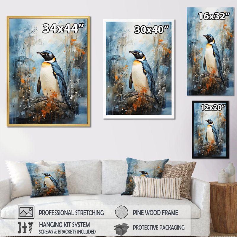 " Penguin Dreamscape IV ", White Single Picture Frame, 32" H x 24" W x 1" D
