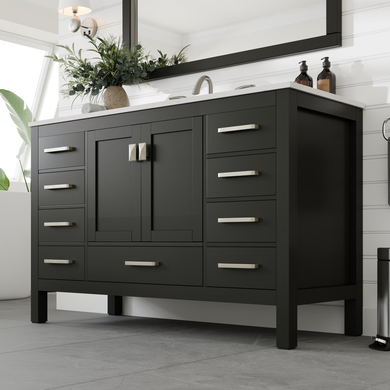 Minnich 54"W X 22"D Espresso Bathroom Vanity With White Carrara Quartz Countertop And Undermount Porcelain Sink