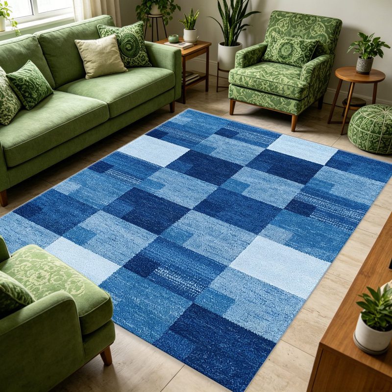 Blue and Light Blue area rugs for Living Room, Soft and Comfortable, Suitable for all seasons, easy to maintain, machine washable Indoor floor mat, Under Table Farmhouse suitable for Bedroom, Dining Room, Study,  Balcony, Home Decor Patio