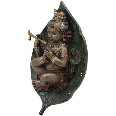 Figurine Montario Baby Krishna Vishnu sur une feuille de peepal