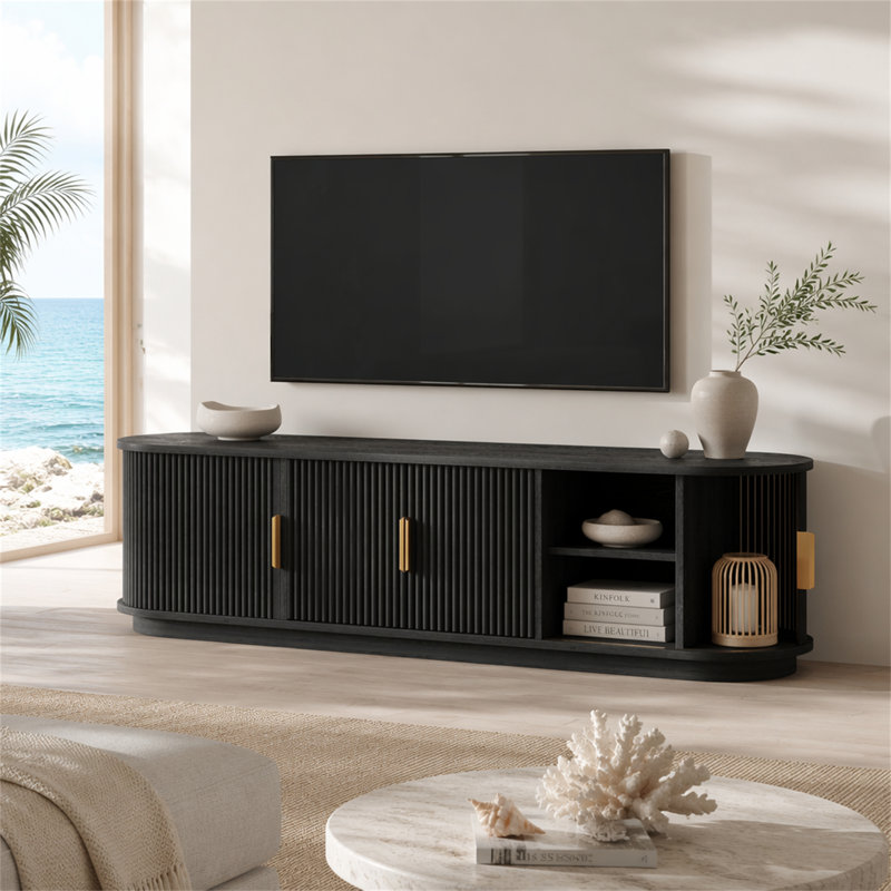 Meuble télé en bois Farmhouse, Noir