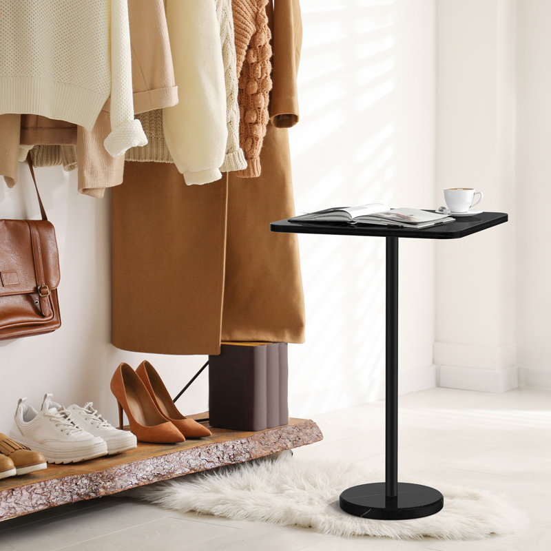 Table d'appoint avec base en pierre blanche et surface noire, H 6,02 po x l 17,13 po x P 13,39 po, Noir, Noir