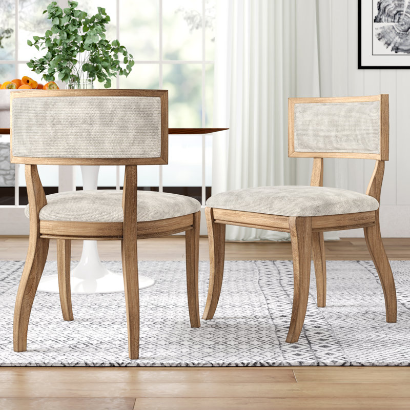 Marie Upholstered Split-Back Dining Chairs with Curved Wood Frame (Set of 2), Beige/Natural