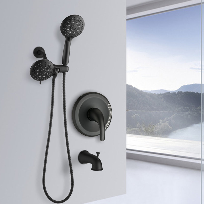 Classic High Pressure Single Handle 6 Function Rain shower Head with Handheld Shower with Tup Spout, Matte Black
