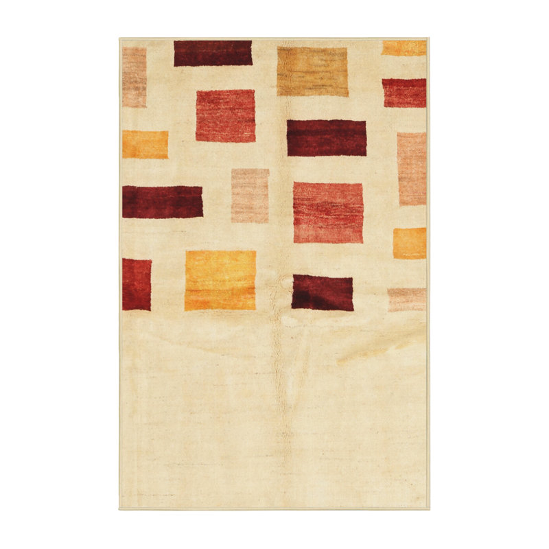 Tapis contemporain beige / rouge / brun, Rectangle 5 pi x 8 pi
