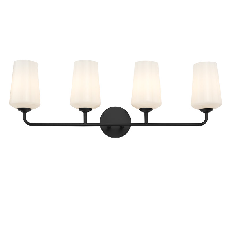 Celino Four-Light Bath & Vanity with Glass, Satin Black, White