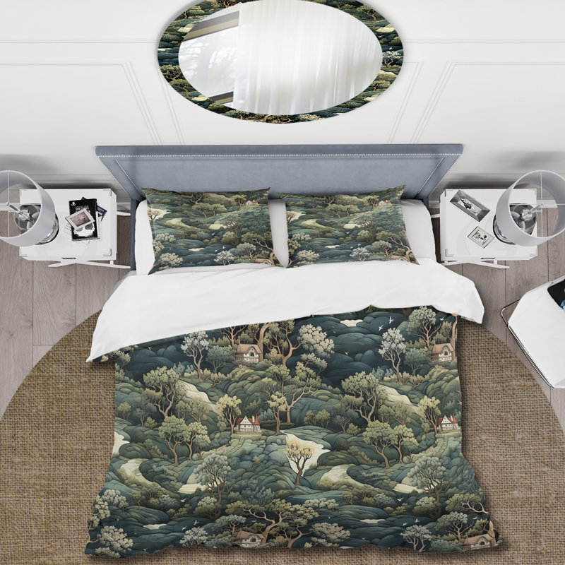 Serife Forest Woods Moody Patterns I - Ensemble de housse de couette botanique - Polyester en microfibre