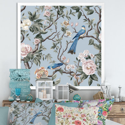 Minimalisme, oiseau sur fleurs V - impression